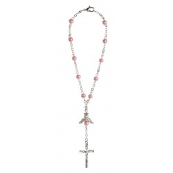 Dizainier perles nacrée rose avec ange et fermoir