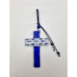 Croix en verre bleu. 8/12 cm