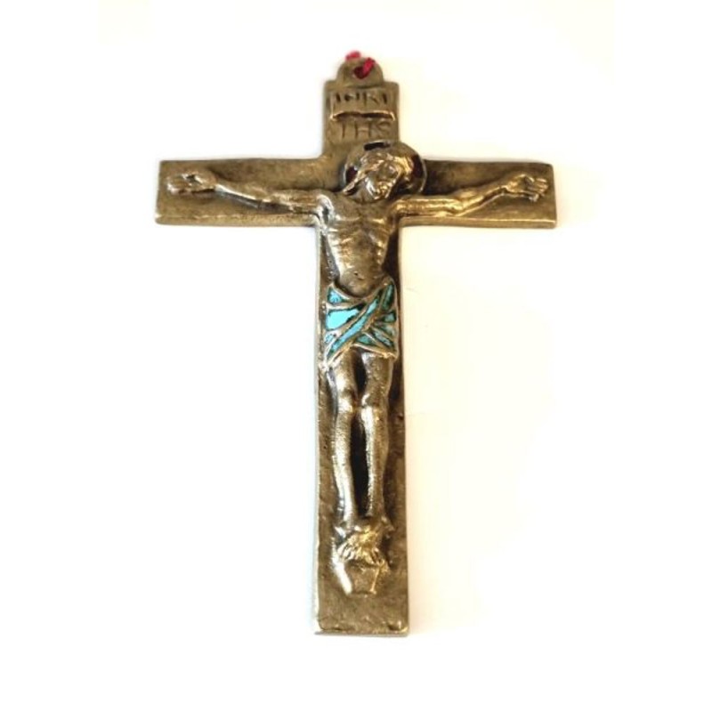 Christ en bronze émaillé. 16 cm