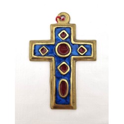 Croix en bronze émaillé. 11 cm