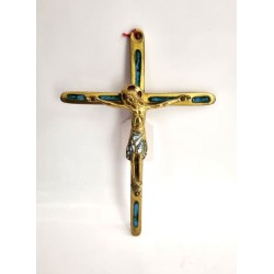 Crucifix en bronze émaillé. 16 cm