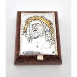 Houten rosekransen met het zilveren gezicht van Christus