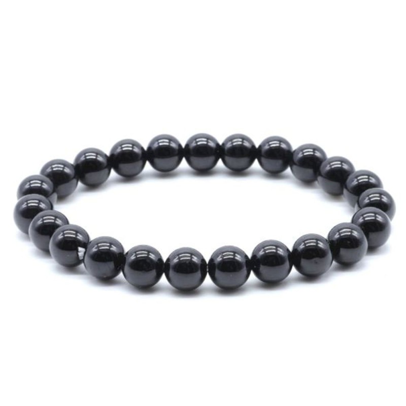 Bracelet élastique perle pierre naturelle 8mm - Tourmaline noire