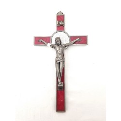 Croix de Saint Benoit en métal avec émail rouge. 17 cm