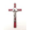 Croix de Saint Benoit en métal avec émail rouge. 17 cm