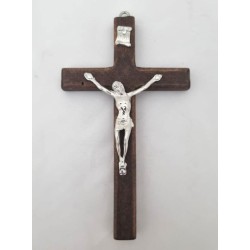 Crucifix  12x7cm bois foncé/moyen/naturel + corp argenté