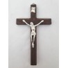 Crucifix  12x7cm bois foncé/moyen/naturel + corp argenté