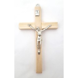 Crucifix  12x7cm bois foncé/moyen/naturel + corp argenté