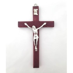 Crucifix  12x7cm bois foncé/moyen/naturel + corp argenté