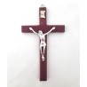 Crucifix  12x7cm bois foncé/moyen/naturel + corp argenté