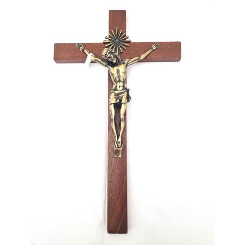 Crucifix bois 42cm avec corp doré