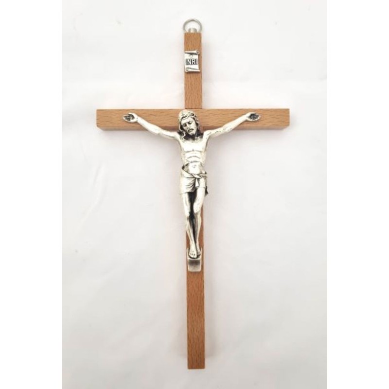 Crucifix en bois de hêtre avec boite. 20 cm