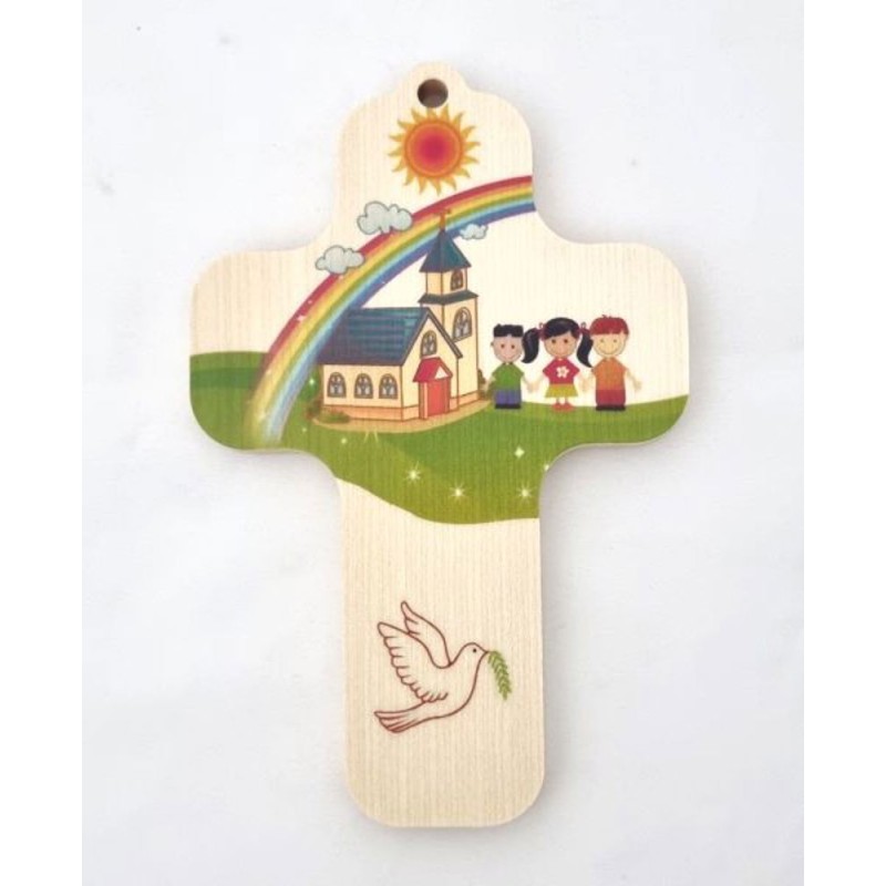 "Croix en bois 13x9cm ""J'aime ton église"""