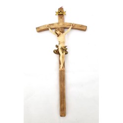 Houten kruis met gekleurd lichaam van Christus. 61/20 cm