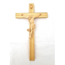 Croix en bois avec corps du Christ naturel. 51/25 cm