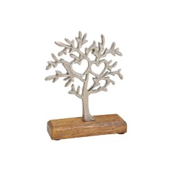 Arbre de vie métal argenté sur socle bois 15x20x5cm