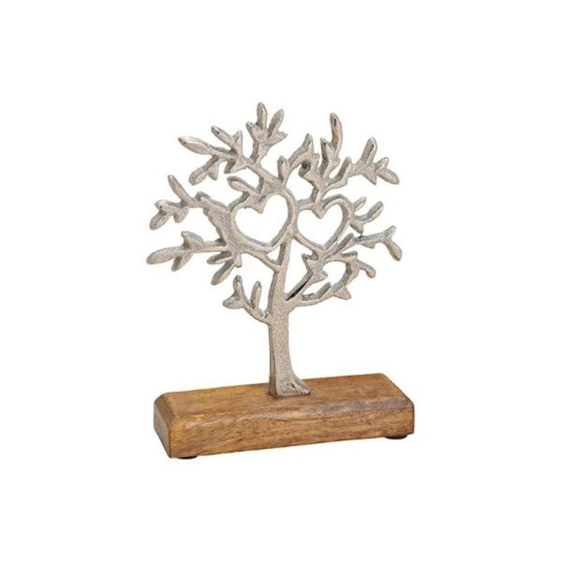 Arbre de vie métal argenté sur socle bois 15x20x5cm