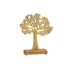 Arbre de vie métal doré sur socle bois 22x27x5cm