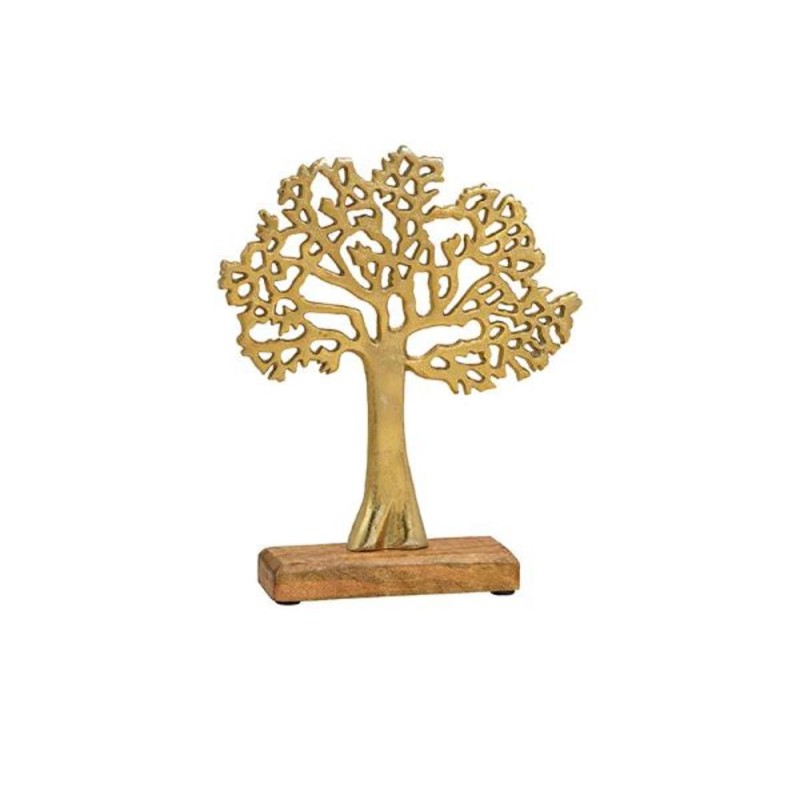 Arbre de vie métal doré sur socle bois 22x27x5cm