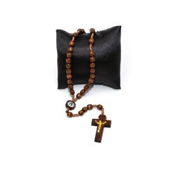 Chapelet de la Vierge Miraculeuse en bois marron sur corde