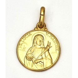 Médaille de Sainte Lucie en plaqué or vermeil. 14 mm