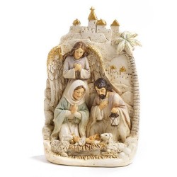 Nativité avec ange dans grotte 25cm résine