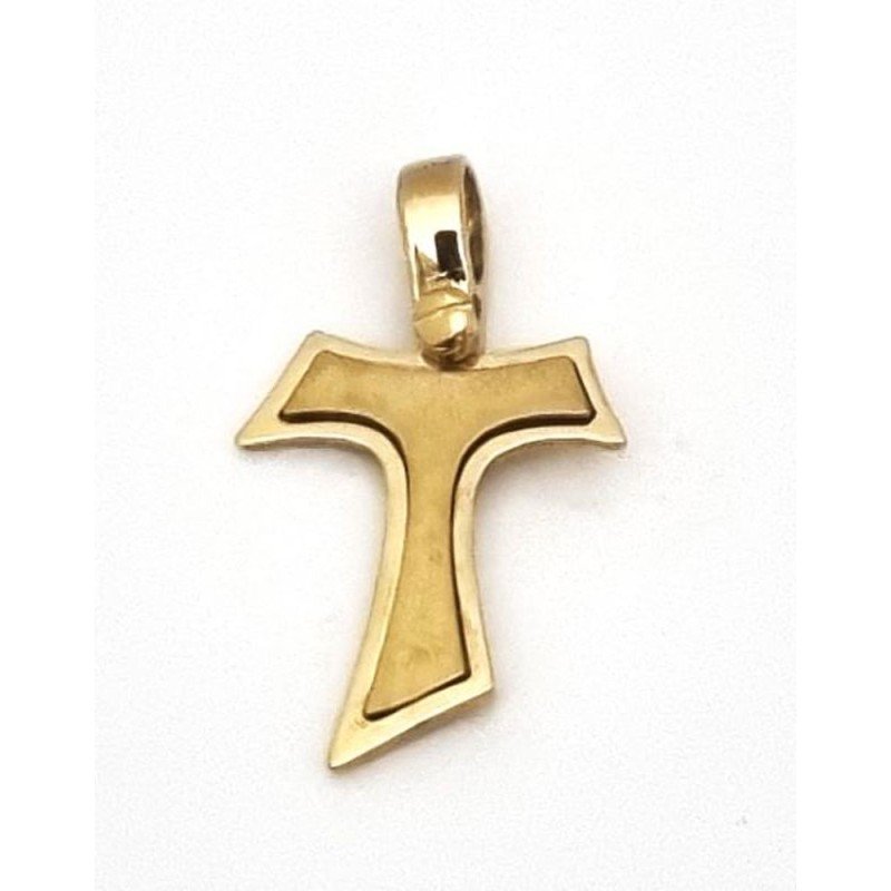 Pendentif croix TAU Or 18 Ct  insert brossé