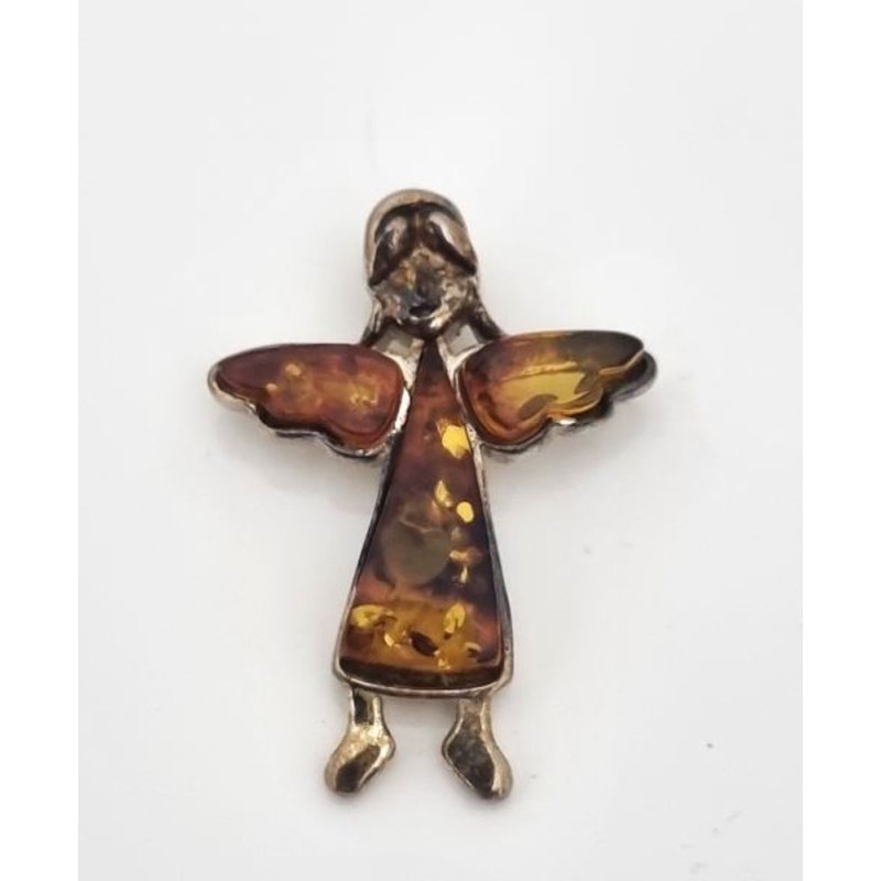 Pendentif ange en ambre et argent