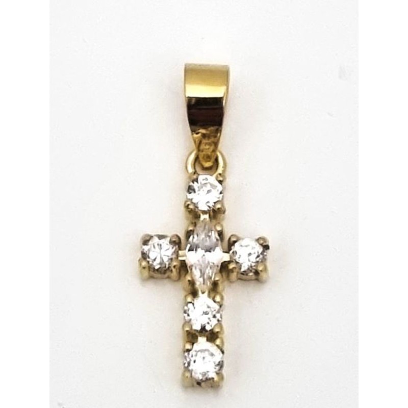 Pendentif croix 12x8mm Or 18c avec 6 Zircon