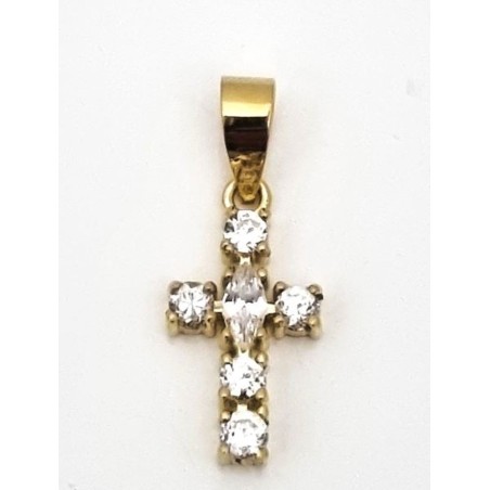 Pendentif croix 12x8mm Or 18c avec 6 Zircon