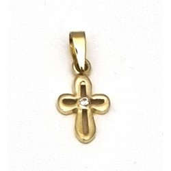 Pendentif croix ajourée 10x6mm OR 18ct avec 1 Zircon