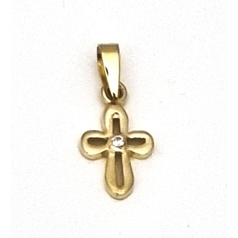 Pendentif croix ajourée 10x6mm OR 18ct avec 1 Zircon