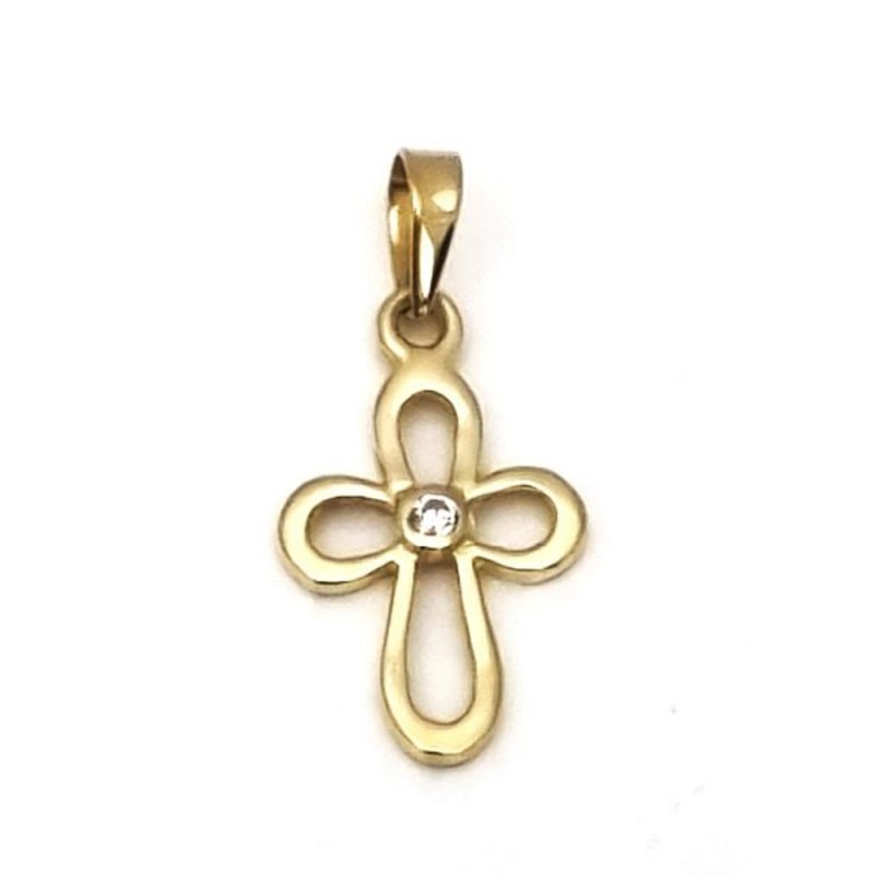 Pendentif croix ajourée 13x10mm OR 18ct avec 1 Zircon