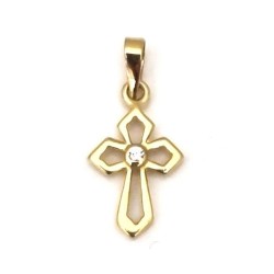 Pendentif croix ajourée 15x10mm OR 18ct avec 1 Zircon