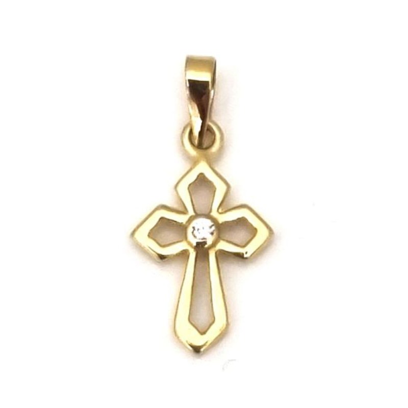 Pendentif croix ajourée 15x10mm OR 18ct avec 1 Zircon