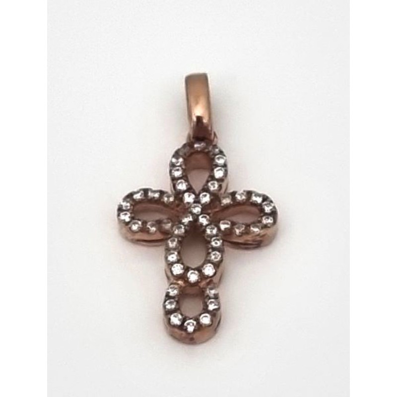 Pendentif croix en plaqué or vermeil avec zircons. 2.8 cm