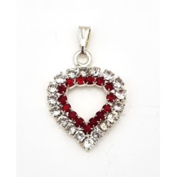 Pendentif en forme de cœur avec strass rouge et blanc