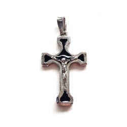 Pendentif croix en argent et émail noir