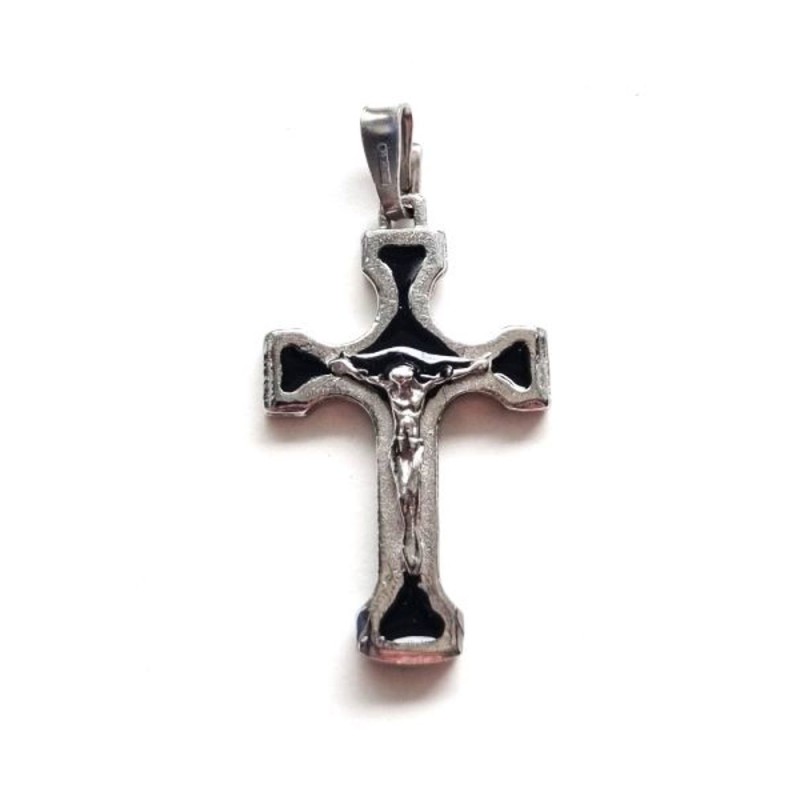 Pendentif croix en argent et émail noir