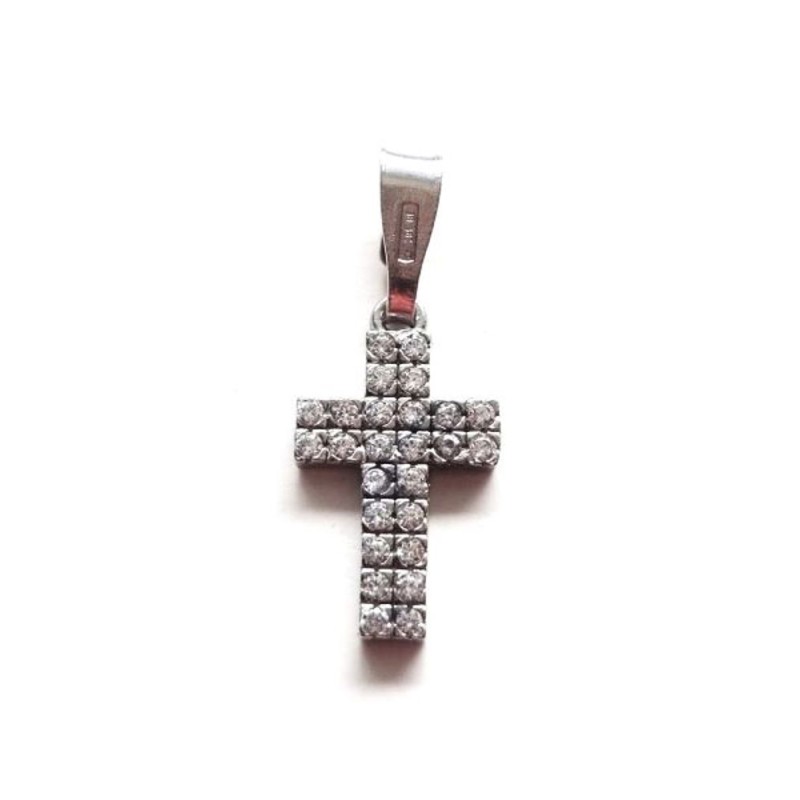 Pendentif croix en argent Rhodié avec strass cristal