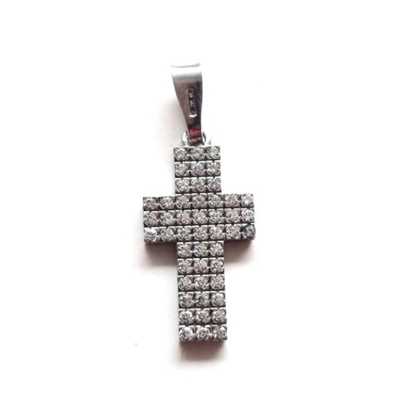 Pendentif croix en argent Rhodié avec strass cristal