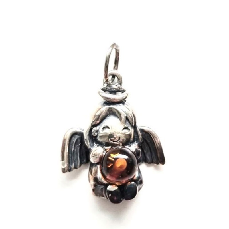 Pendentif ange en ambre et argent