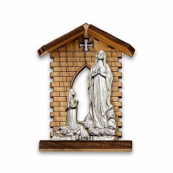 Lourdes-nis in olijfhout metalen beeld 8x5.5cm