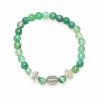Braziliaanse elastische armband in groene agaatsteen en metalen kruis 6 mm 