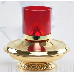 Lampe à pétrole verre rouge base laiton réservoir 1L D:20cm H:18cm