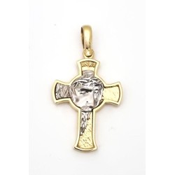 Pendentif croix face du christ OR 18CT bicolor 31X23mm 8.45Gr