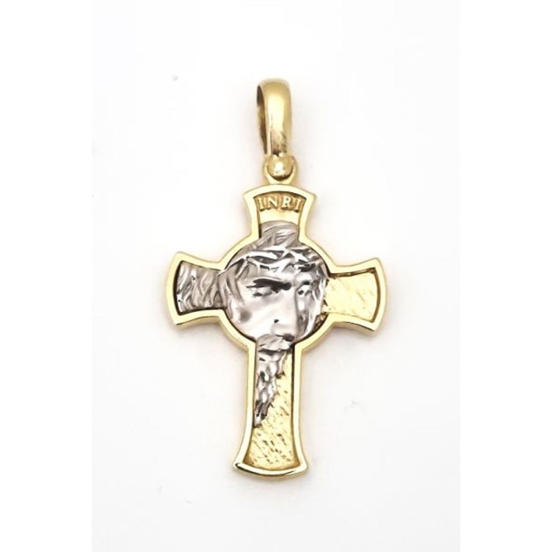 Pendentif croix face du christ OR 18CT bicolor 31X23mm 8.45Gr