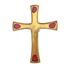 CROIX EN BRONZE ET ÉMAIL ROUGE