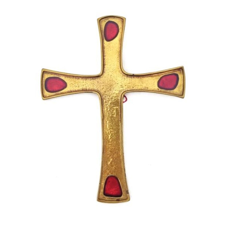 CROIX EN BRONZE ET ÉMAIL ROUGE