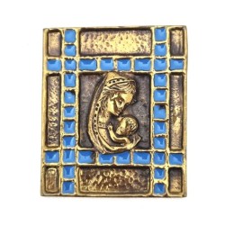 PLAQUE RECTANGULAIRE BRONZE ET ÉMAIL BLEU